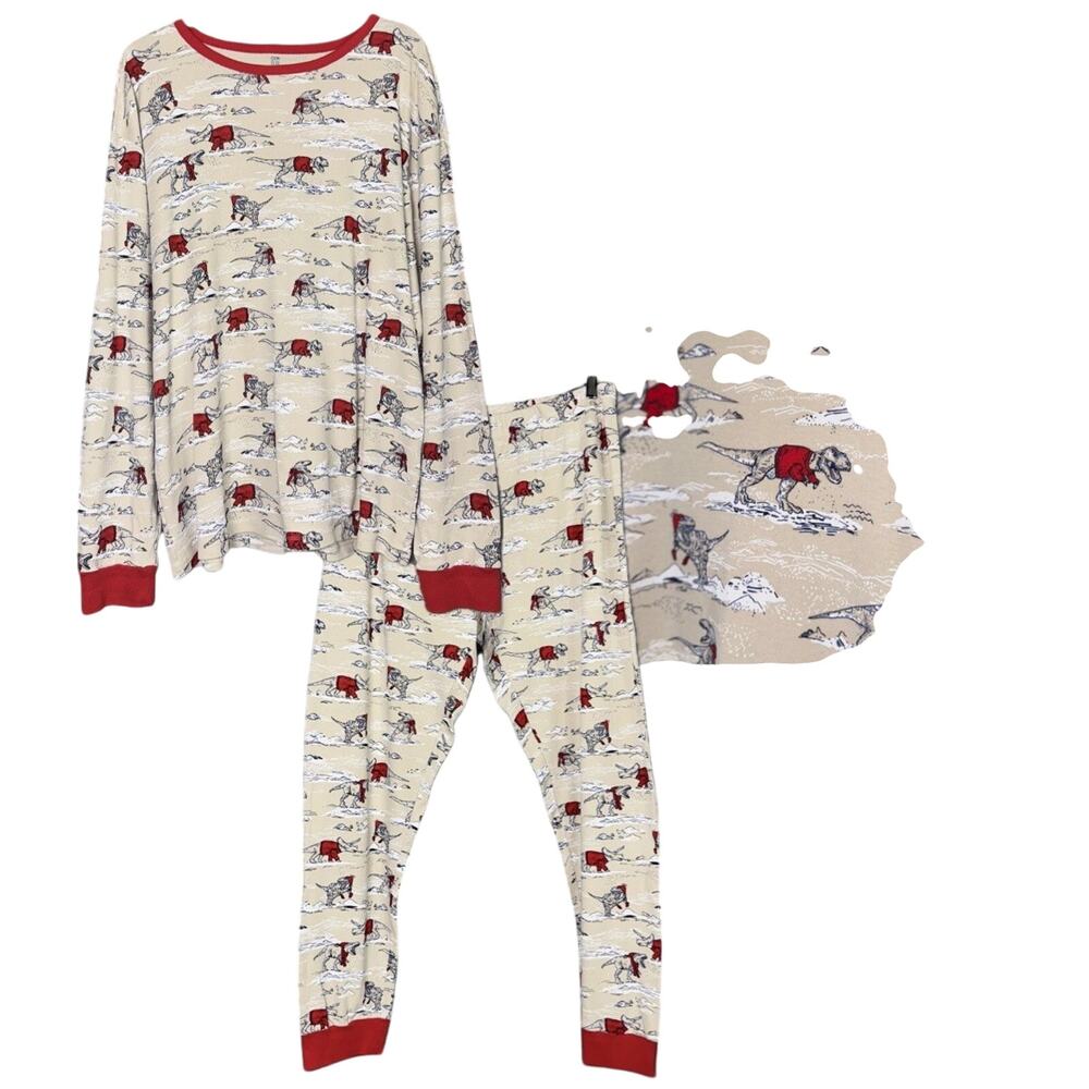 Gymboree Men 2XL Pajama Set Cream Red Sweater Dinosaur Pant Shirt Holiday Winter